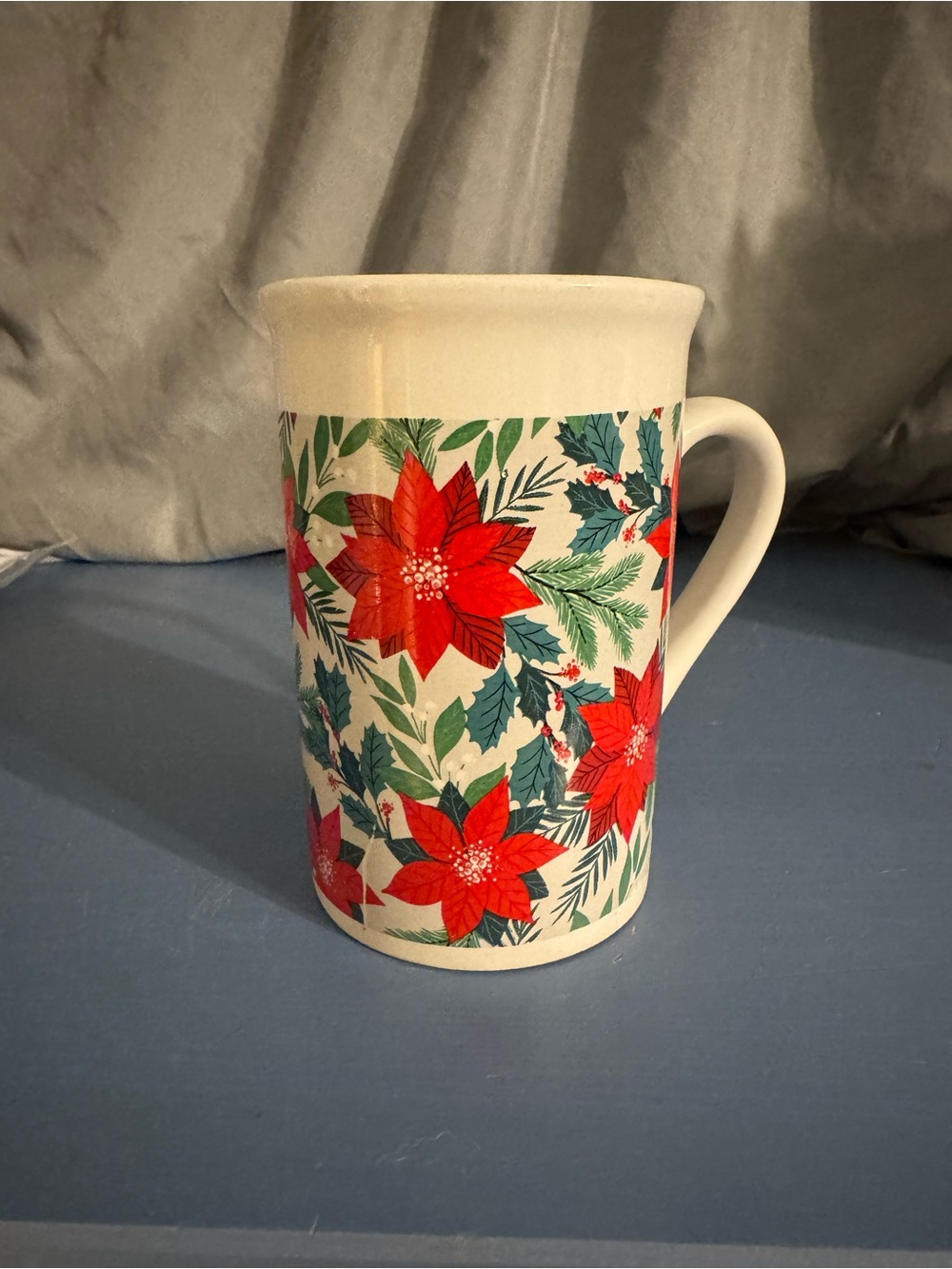 Ceramic Holiday Poinsettia Mug in Red and Green